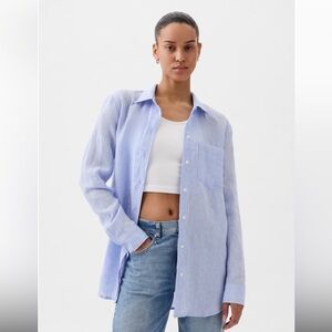 Gap Powder Blue 100% Linen Boyfriend Shirt